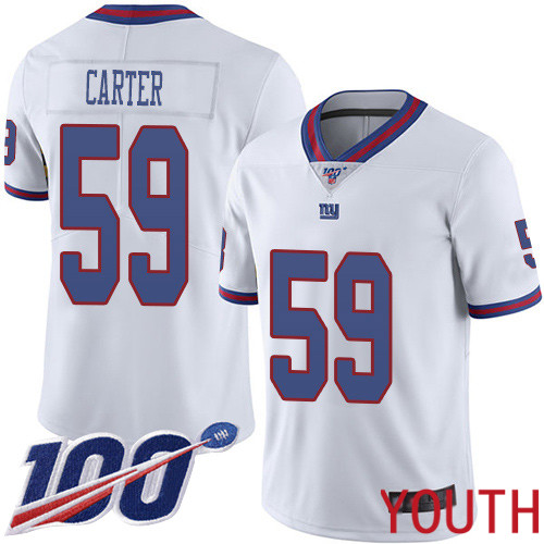 Youth New York Giants #59 Lorenzo Carter Limited White Rush Vapor Untouchable 100th Season Football NFL Jersey->youth nfl jersey->Youth Jersey